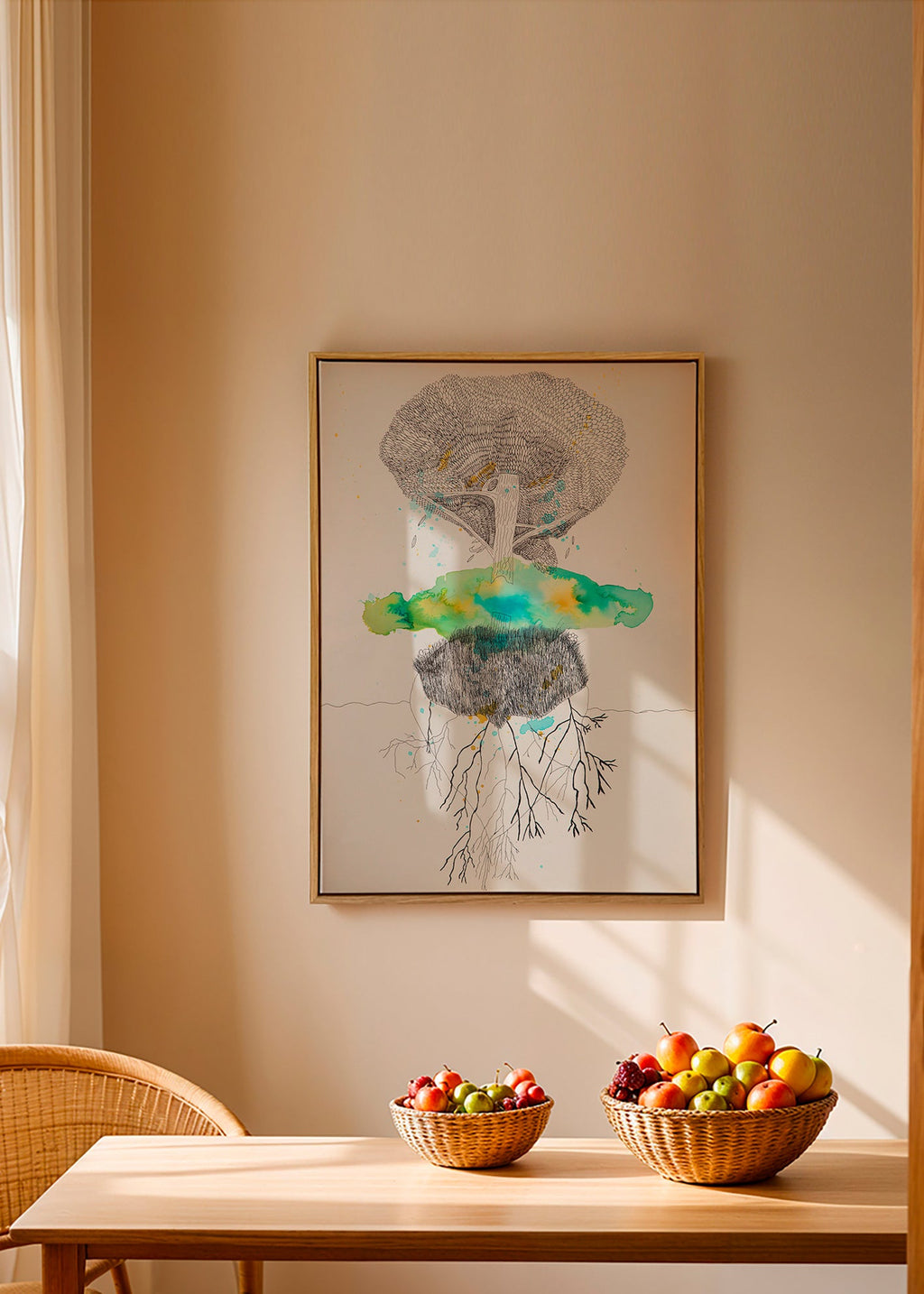 Stampa botanica albero e radici in inchiostro e acquerello – Canvas2
