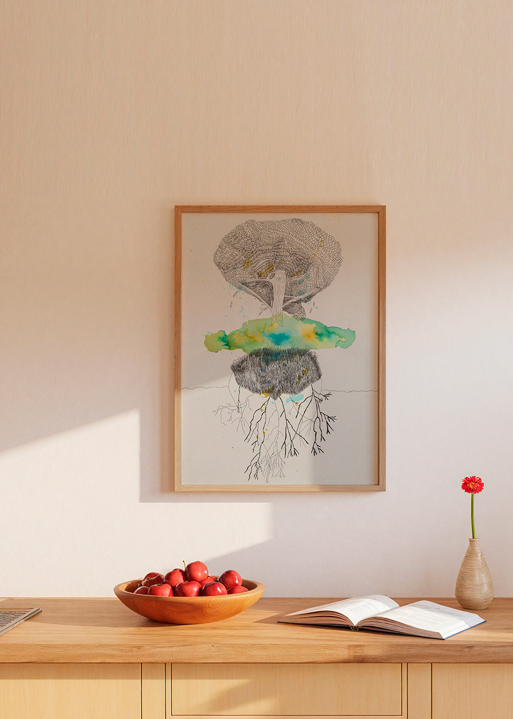 Stampa botanica albero e radici in inchiostro e acquerello – Product1