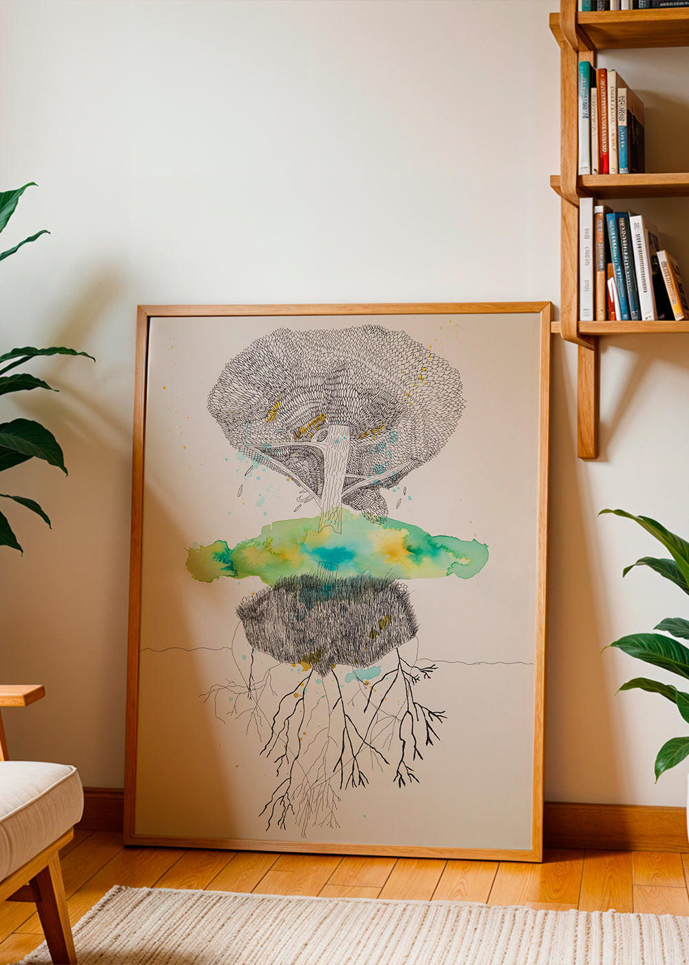 Stampa botanica albero e radici in inchiostro e acquerello – Product3