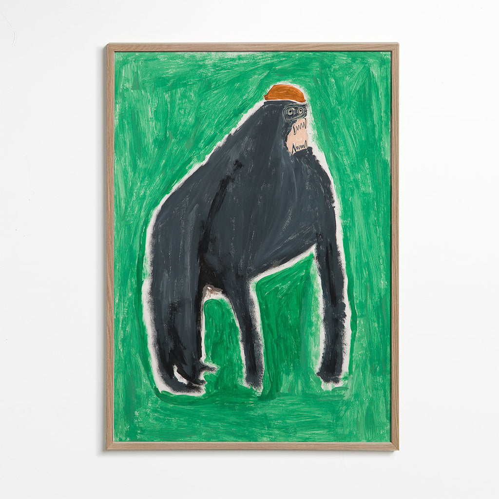 Cuadro gorila pintado en verde – Oak Frame