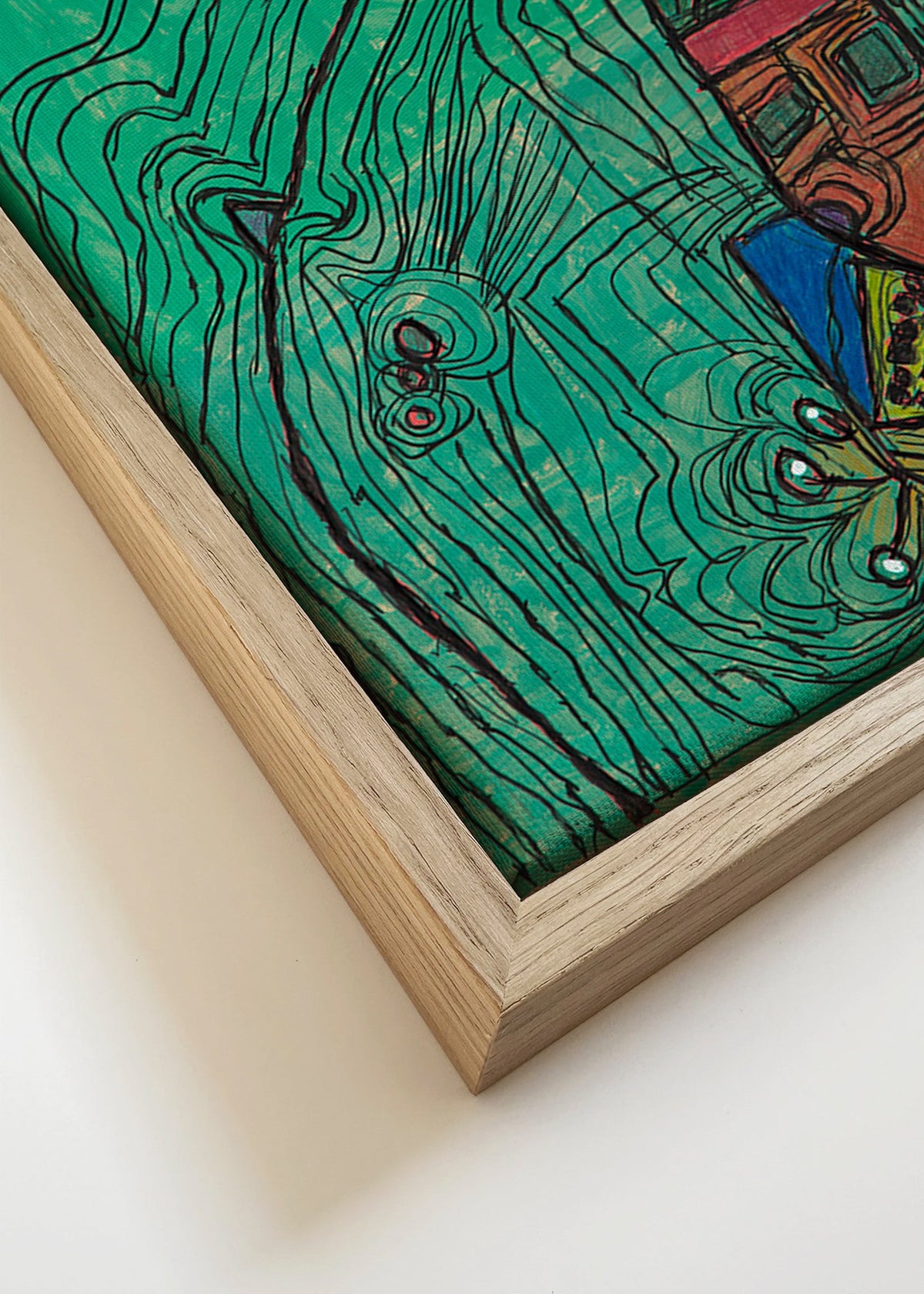 Illustrazione giocosa con figura su fondo verde – Canvas detail