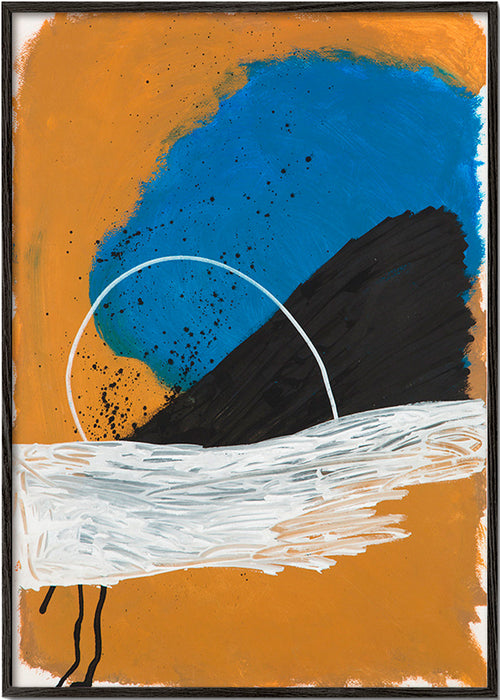 Quadro astratto arco costiero in ocra e blu – Black Frame