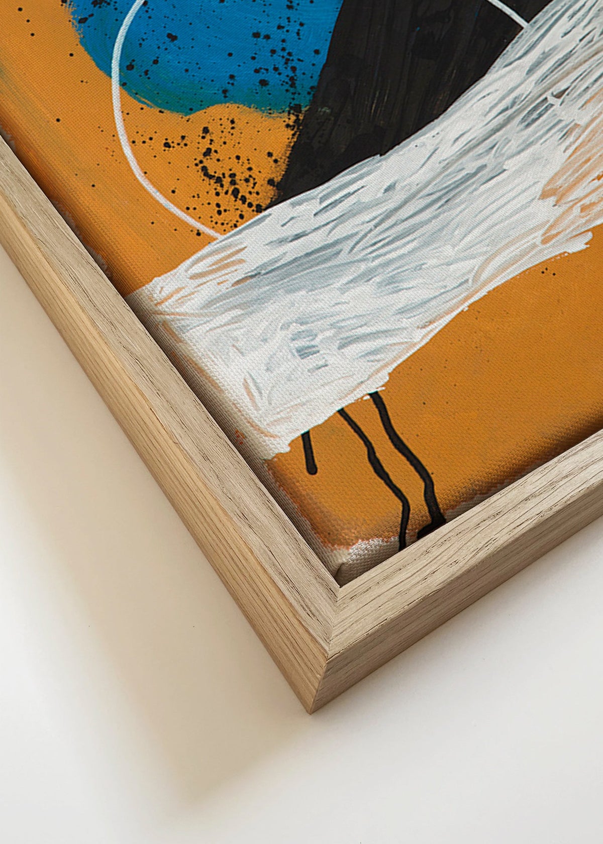 Quadro astratto arco costiero in ocra e blu – Canvas detail
