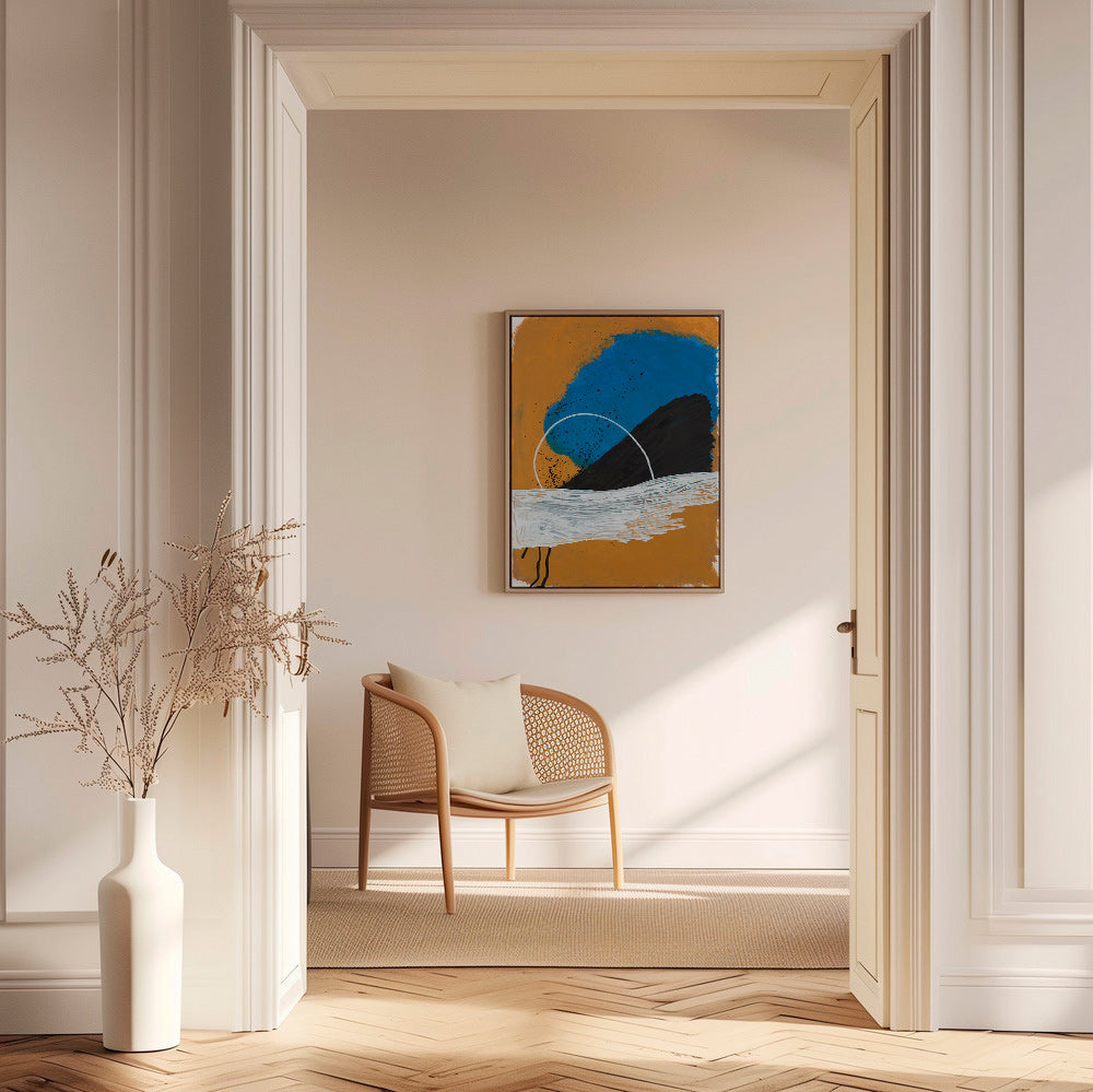 Quadro astratto arco costiero in ocra e blu – Canvas1