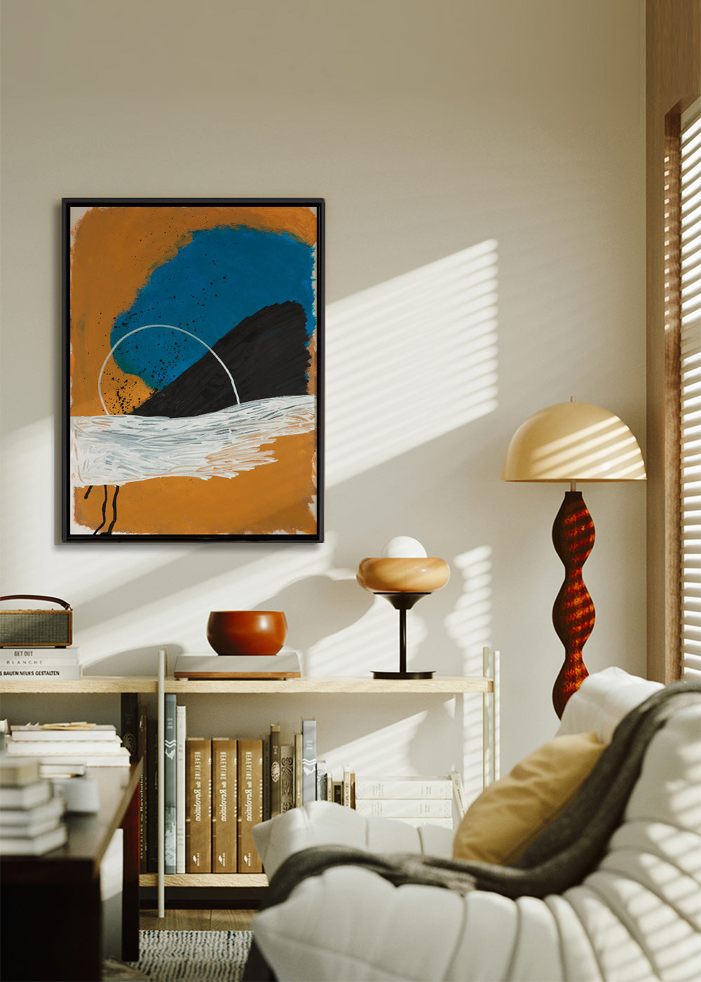 Quadro astratto arco costiero in ocra e blu – Canvas2