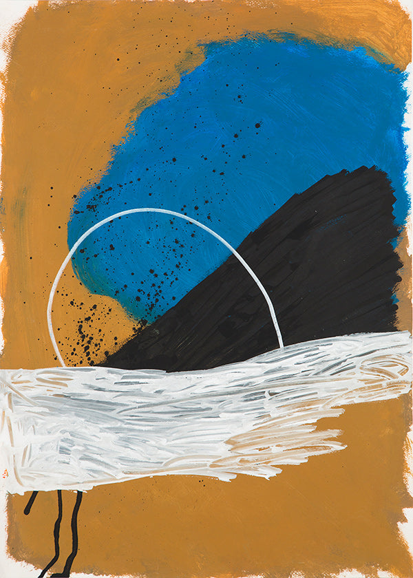 Quadro astratto arco costiero in ocra e blu