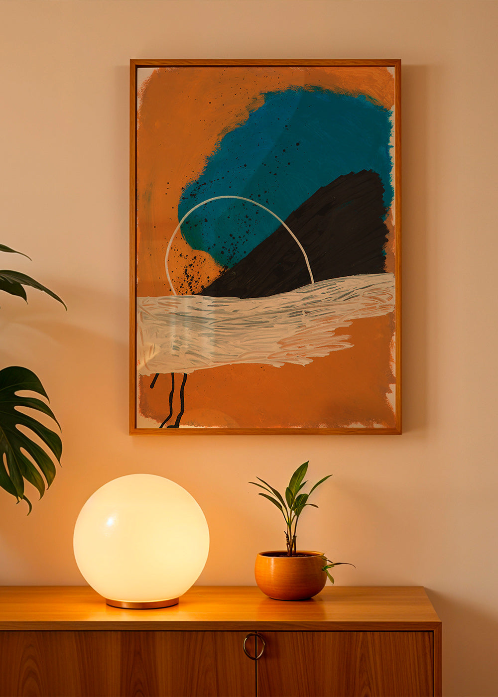 Quadro astratto arco costiero in ocra e blu – Product1