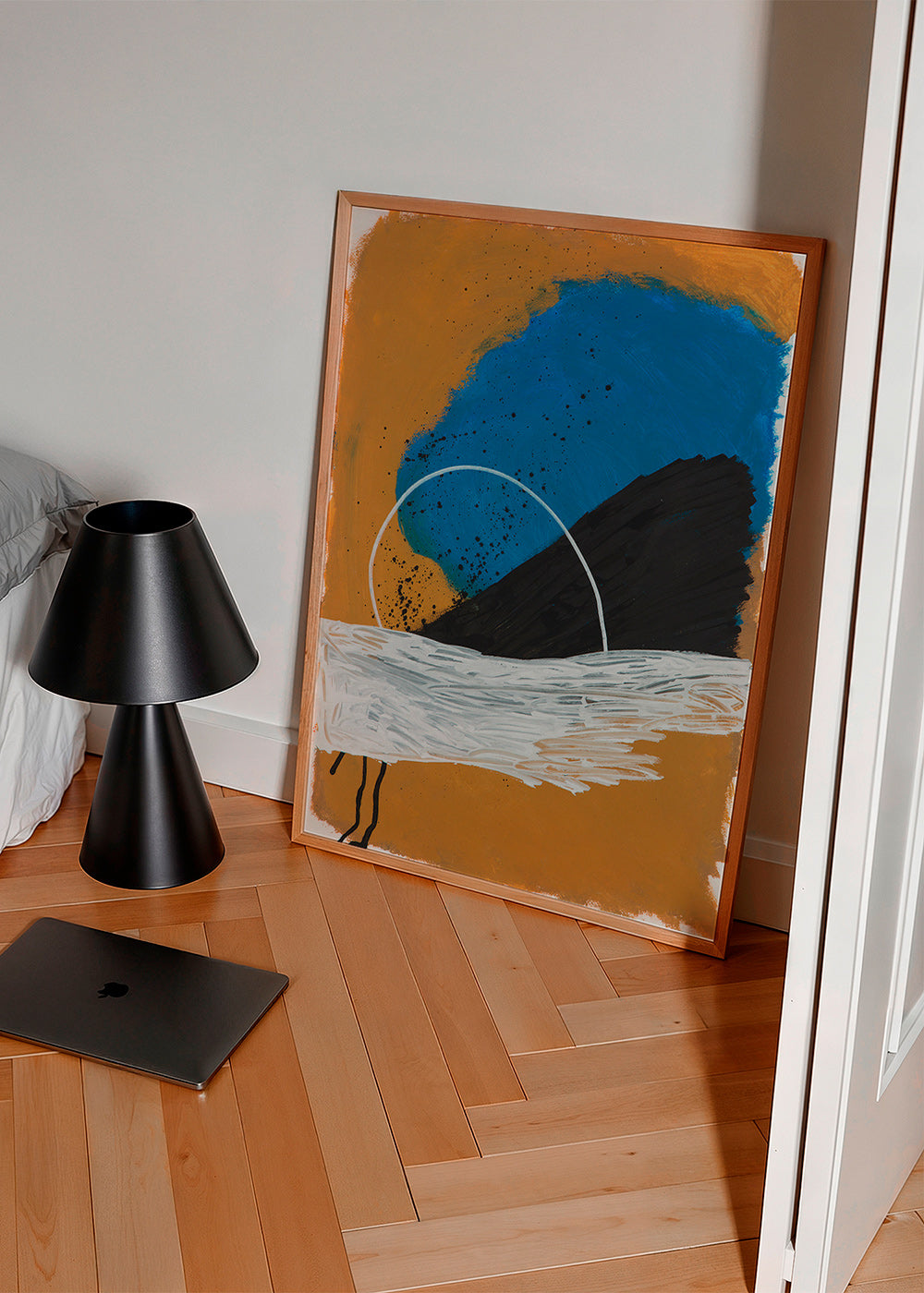 Quadro astratto arco costiero in ocra e blu – Product2