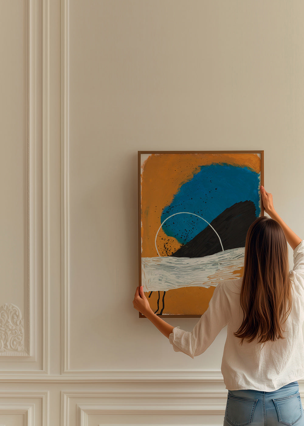 Quadro astratto arco costiero in ocra e blu – Product3