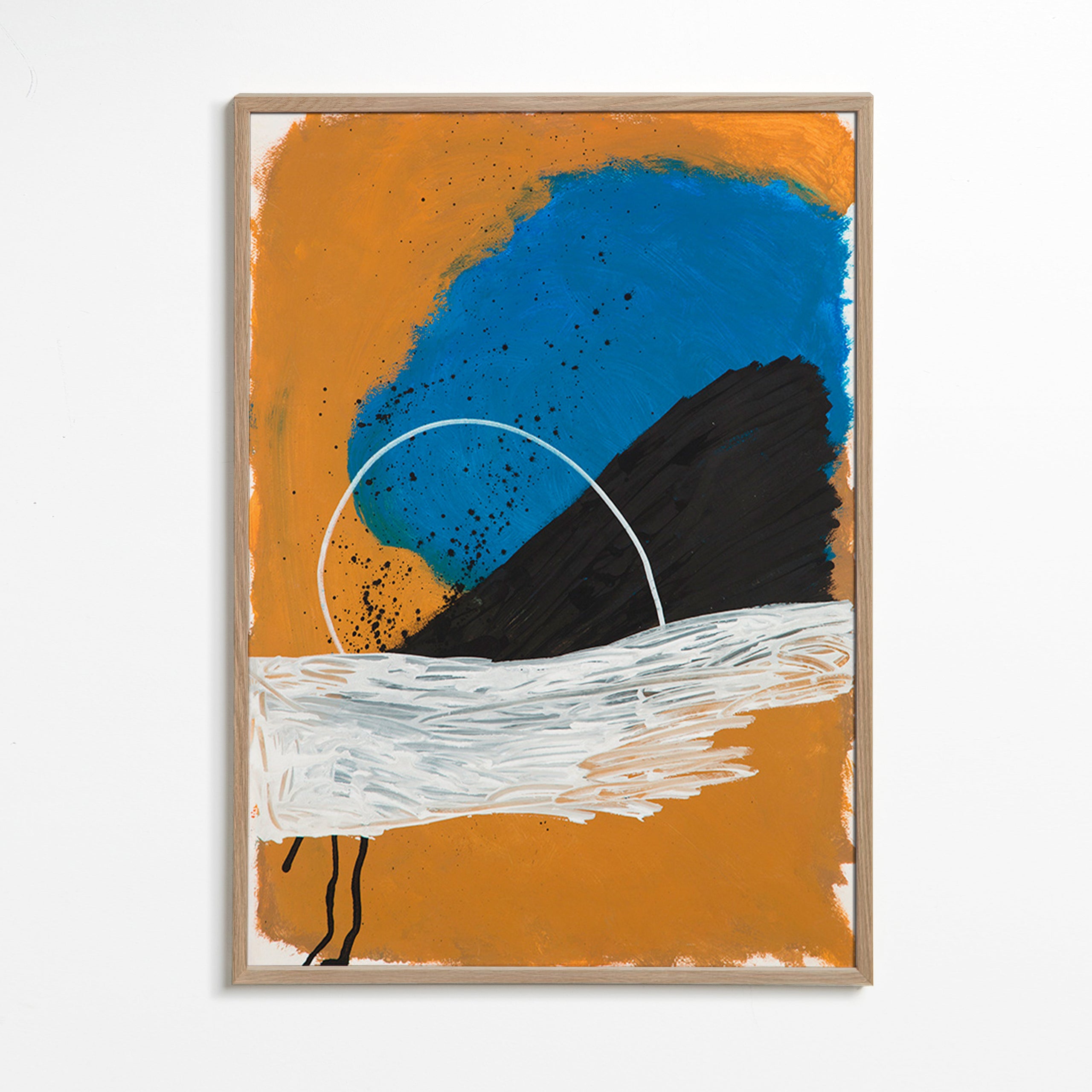 Quadro astratto arco costiero in ocra e blu – Oak Frame