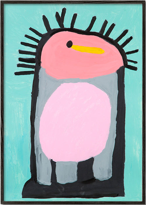 Stampa per bambini pinguino rosa giocoso – Black Frame