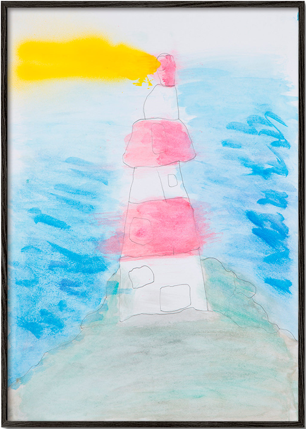 Arte paesaggistica: faro ad acquerello – Black Frame
