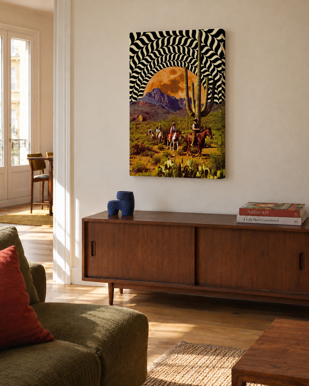 Illusionary Cowboys - Unframed canvas in an interior