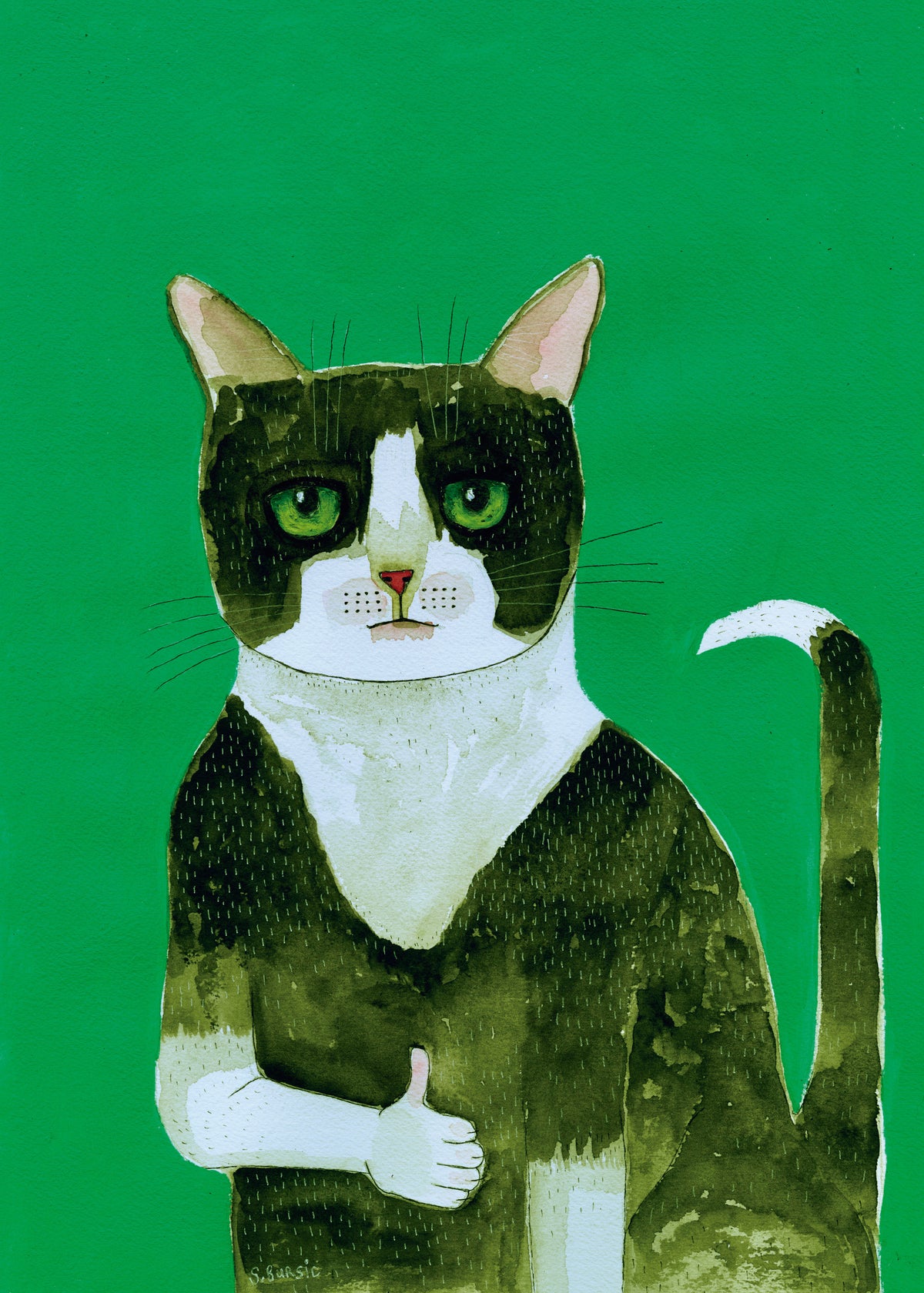 Tuxedo Cat Thumbs Up - Unframed art print
