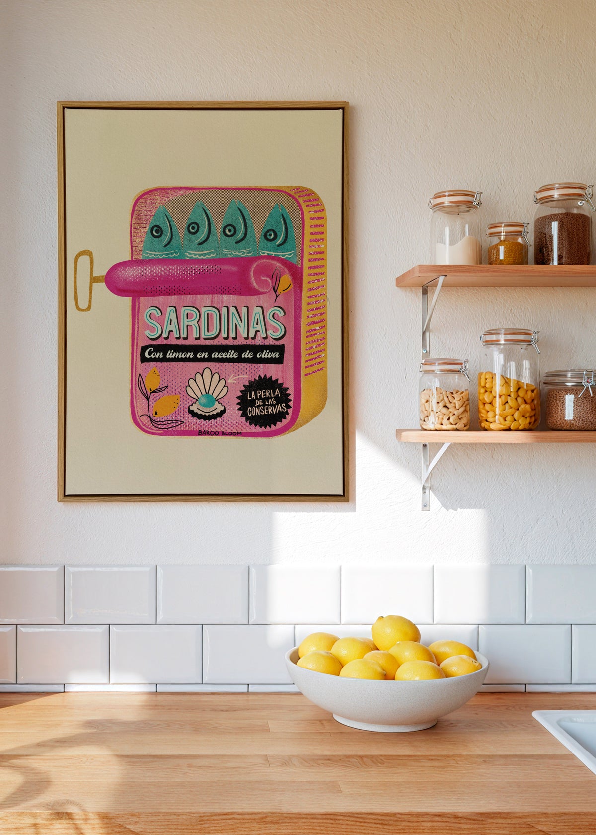 Sardines Tin Can - Framed canvas in an interior