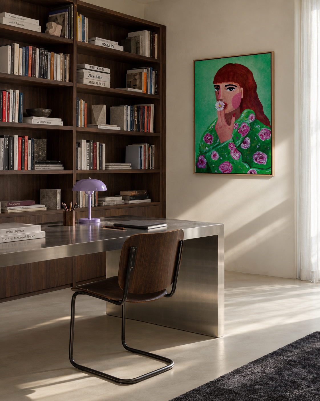 Woman Smoking a Flower - Framed canvas in an interior