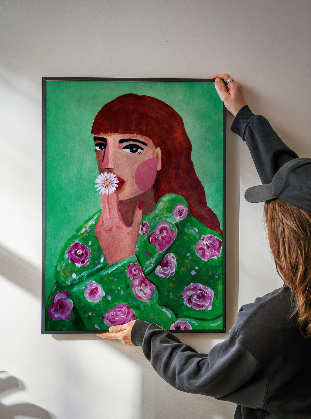 Woman Smoking a Flower - Framed poster detail