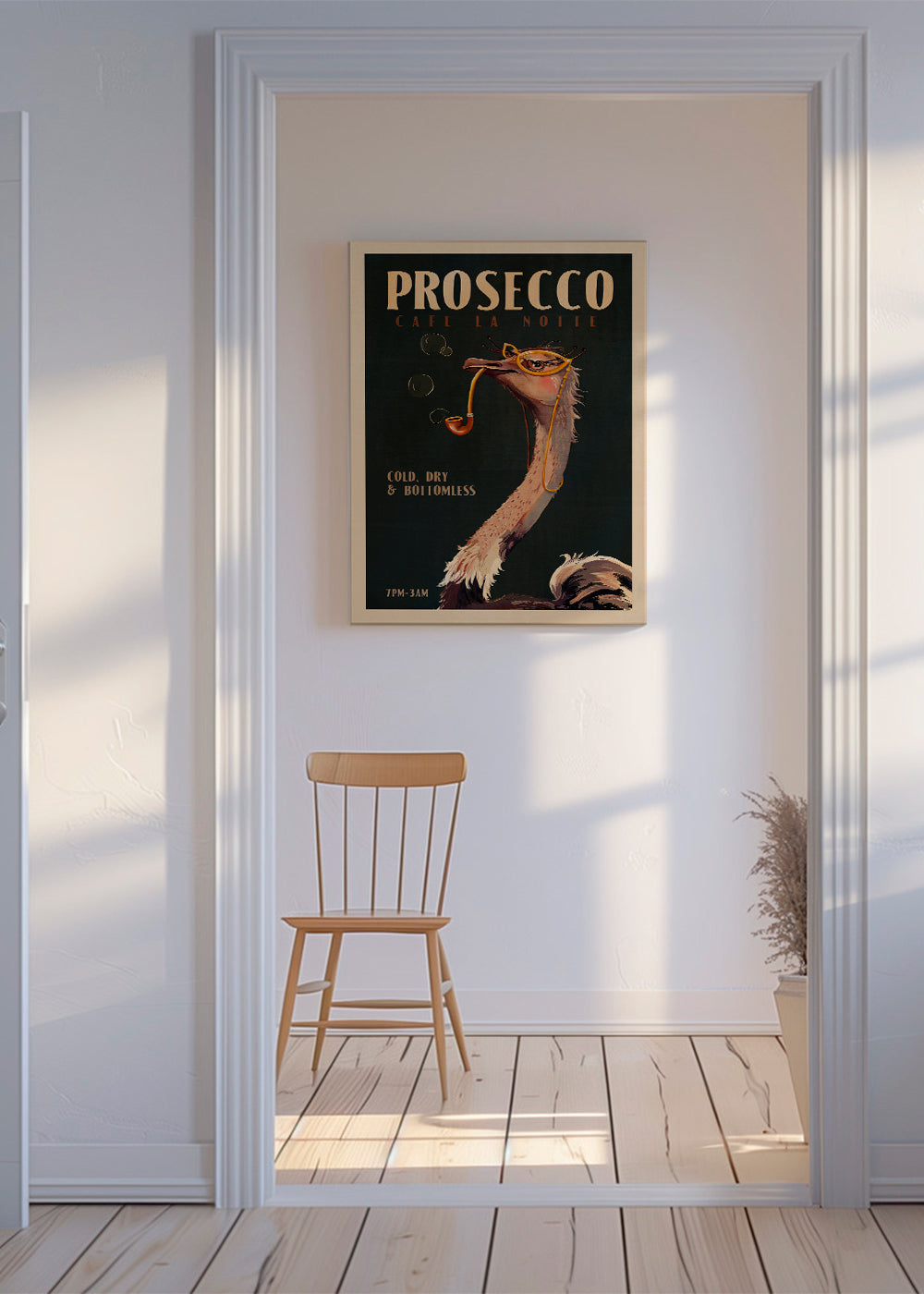 Cute Art Deco Prosecco Poster Of An Ostrich - The Whiskey Ginger