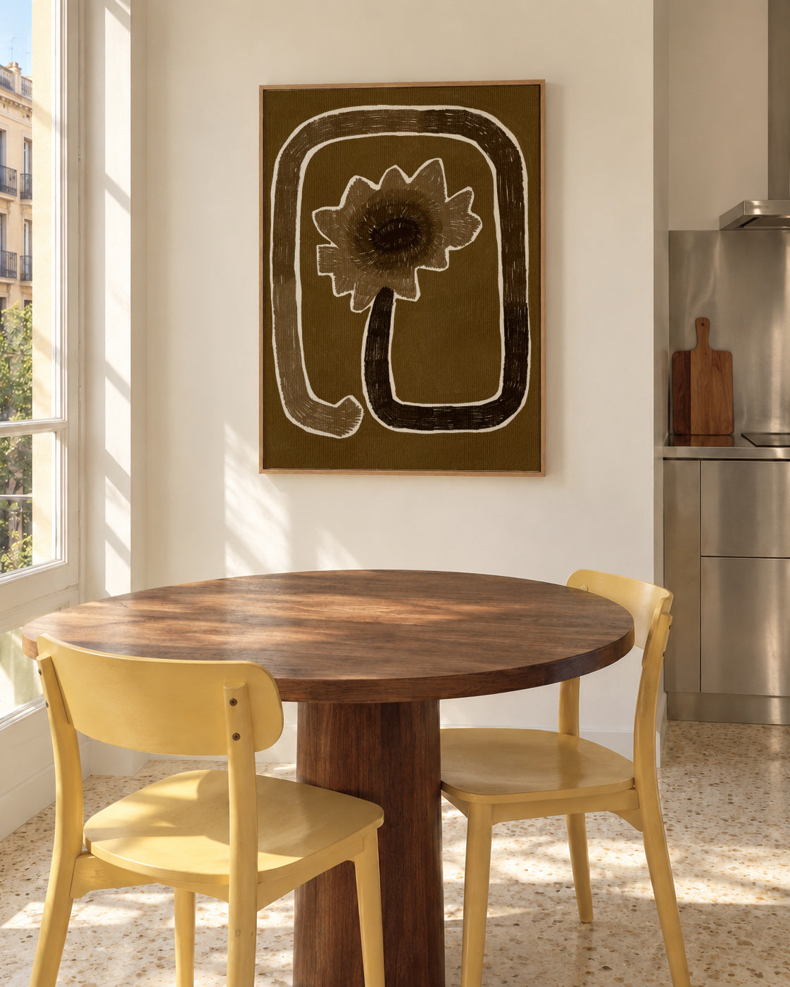 Delicate Bloom 1 - Framed canvas in an interior
