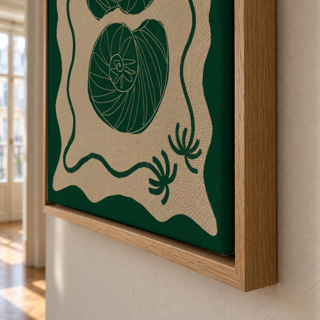 Green Seashell Stories - Framed canvas detail