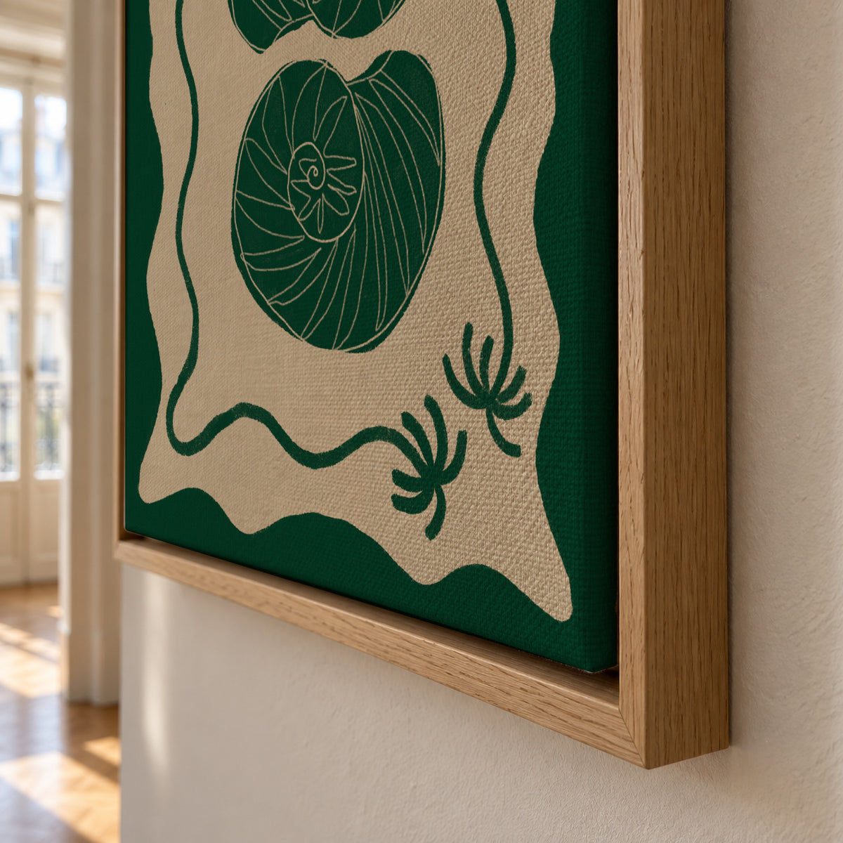 Green Seashell Stories - Framed canvas detail