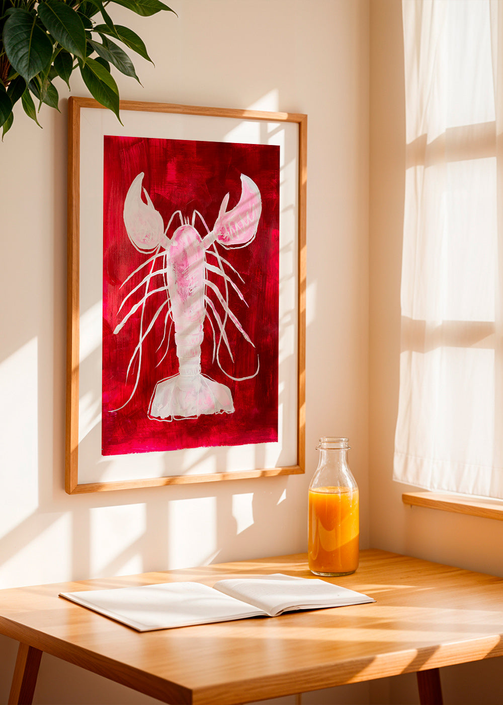 Cuadro de cocina: langosta blanca sobre fondo rojo – Product1