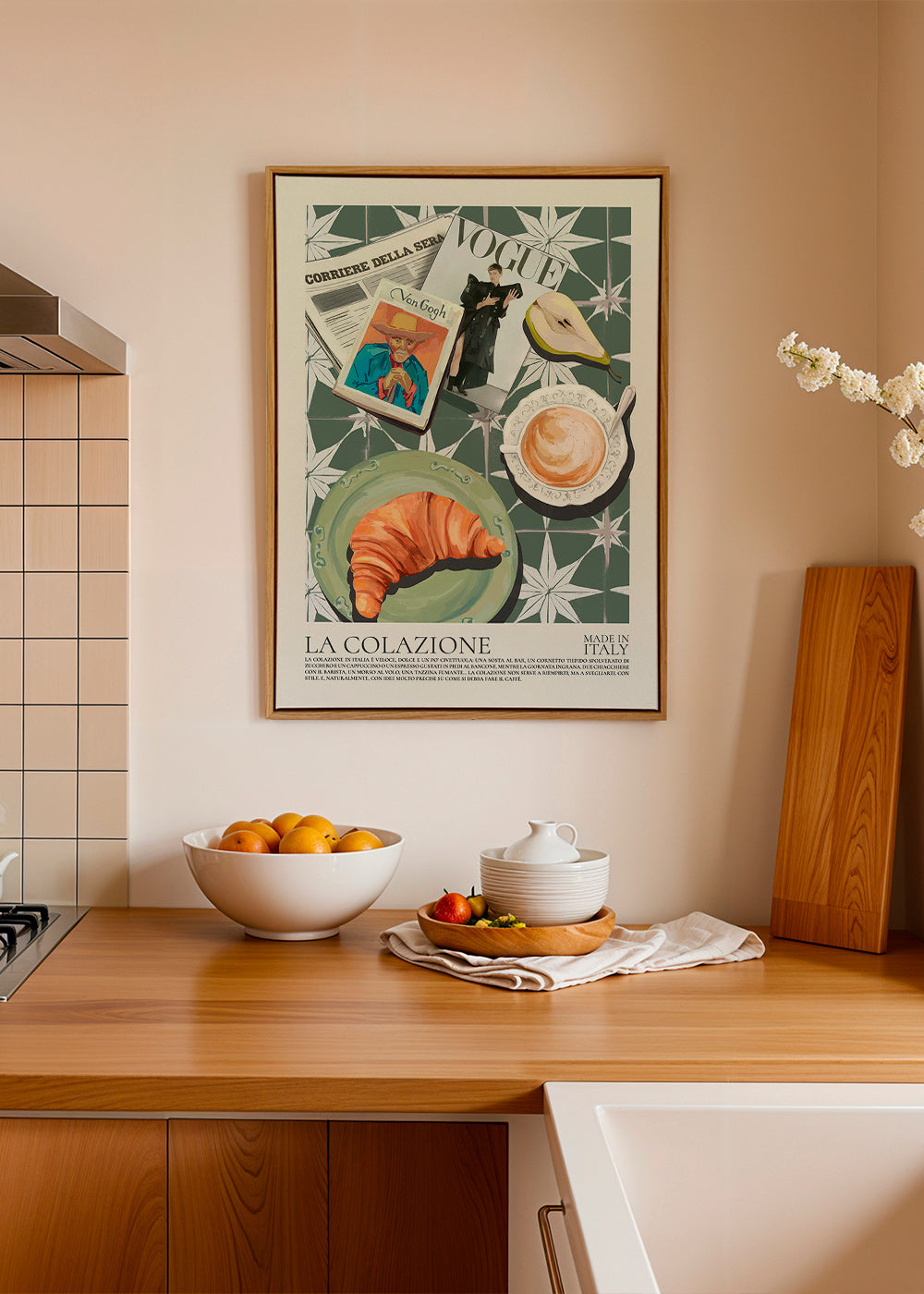Quadro per cucina con cornetto e rivista