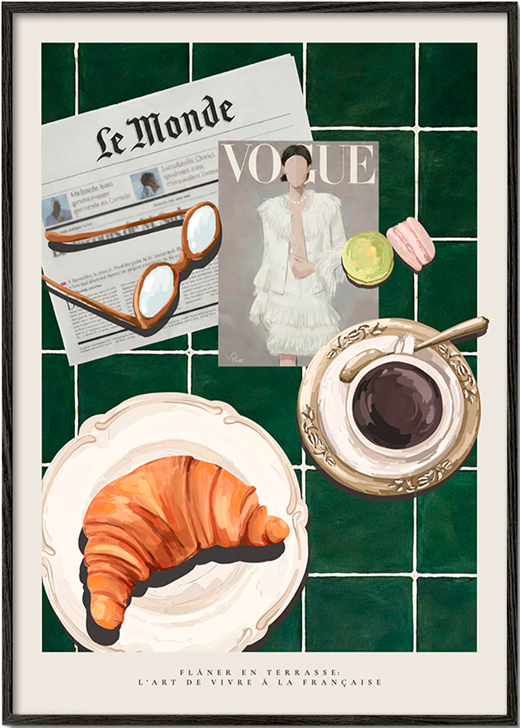 Arte da cucina con croissant e caffè