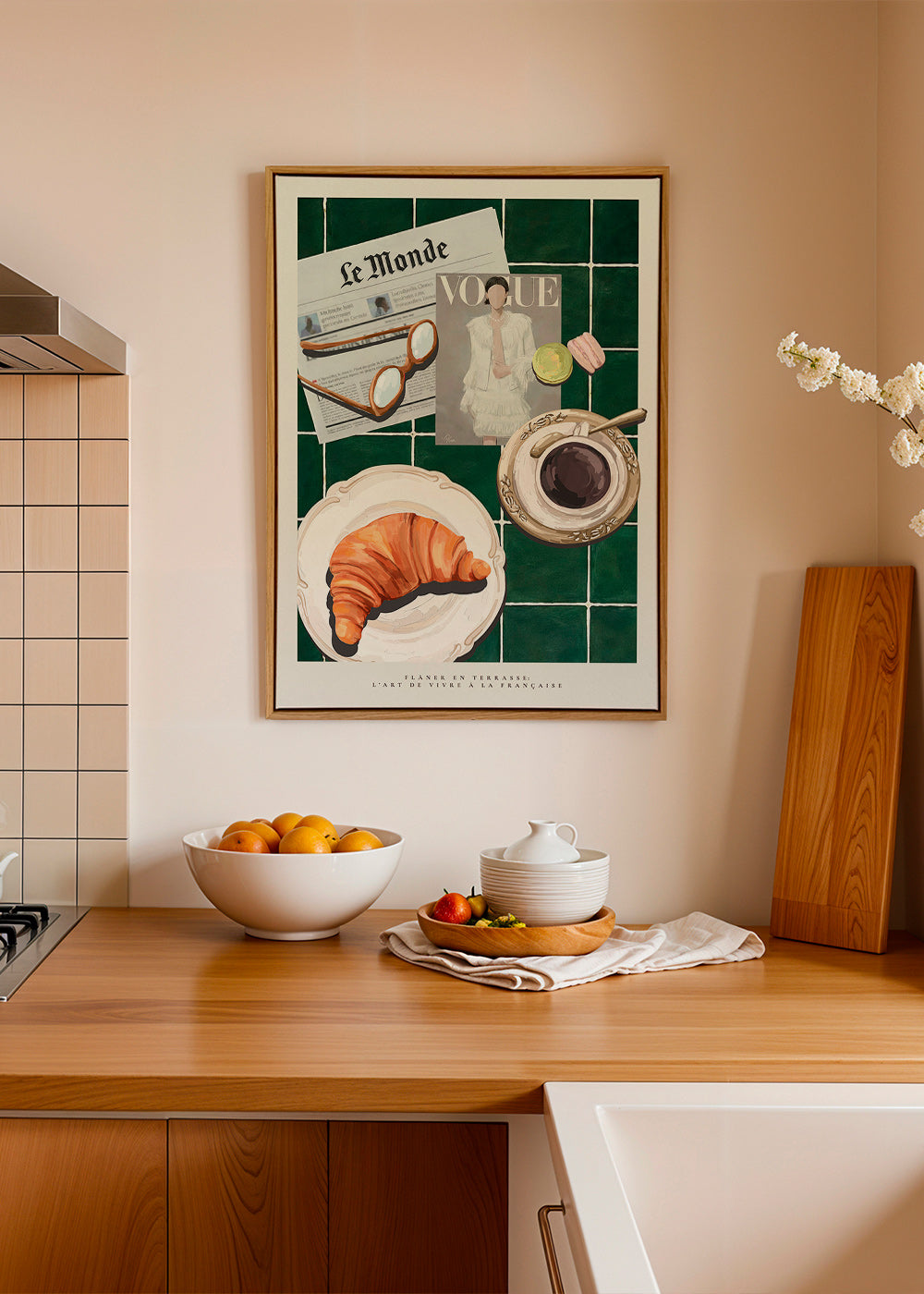Arte da cucina con croissant e caffè