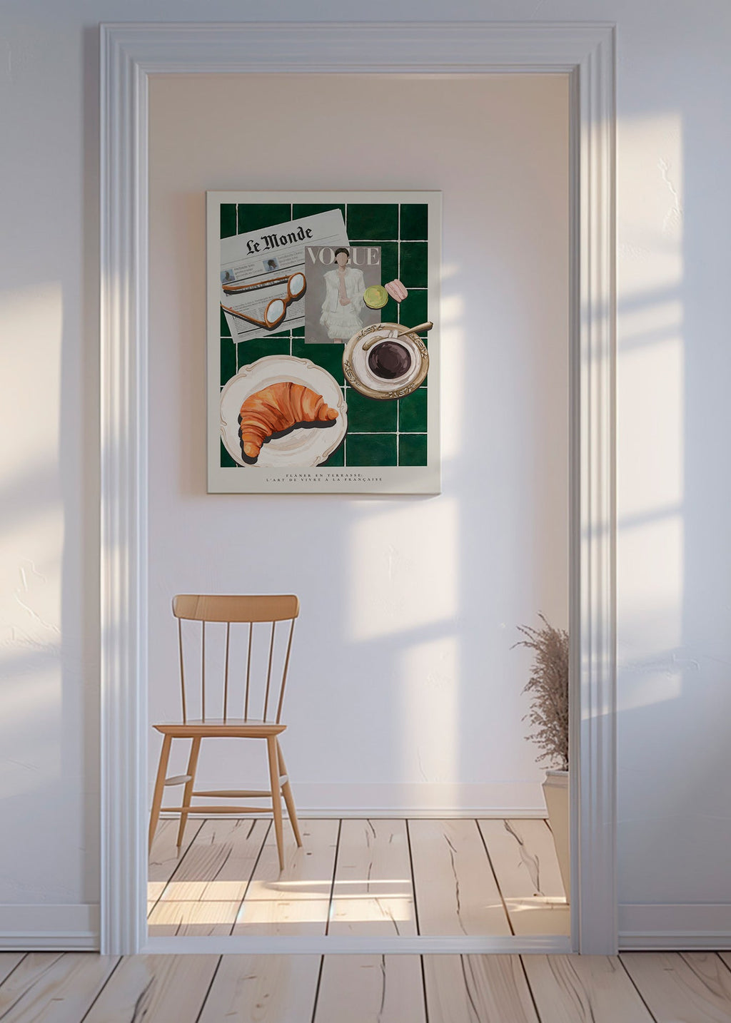 Arte da cucina con croissant e caffè