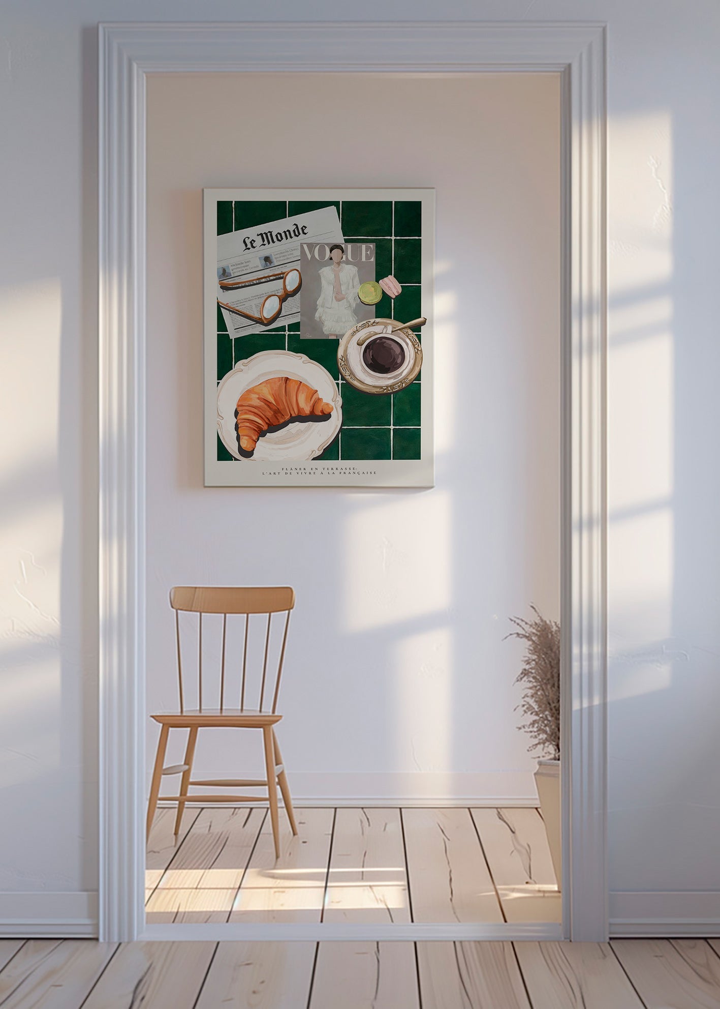 Arte da cucina con croissant e caffè
