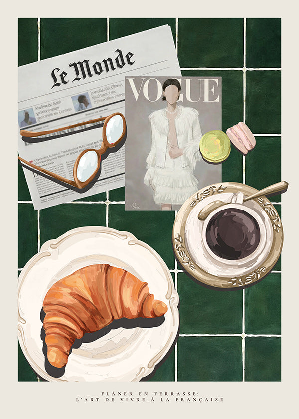 Arte da cucina con croissant e caffè