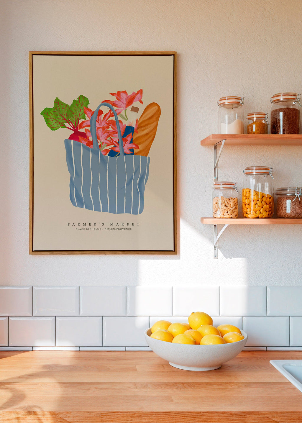 Arte da cucina con illustrazione di borsa del mercato