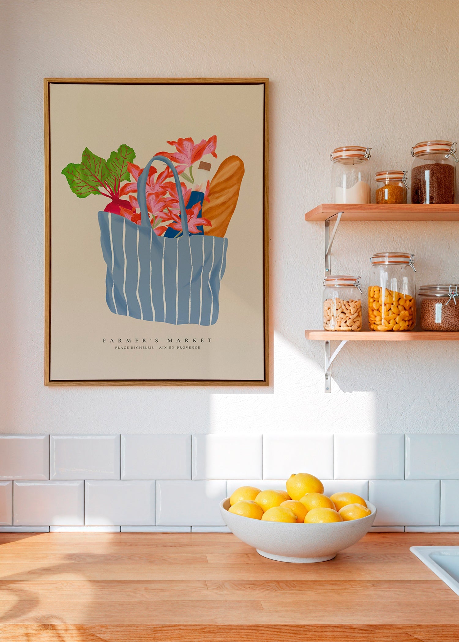 Arte da cucina con illustrazione di borsa del mercato