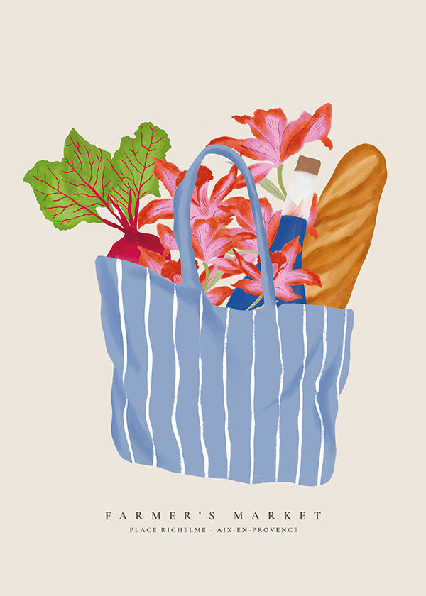 Arte da cucina con illustrazione di borsa del mercato