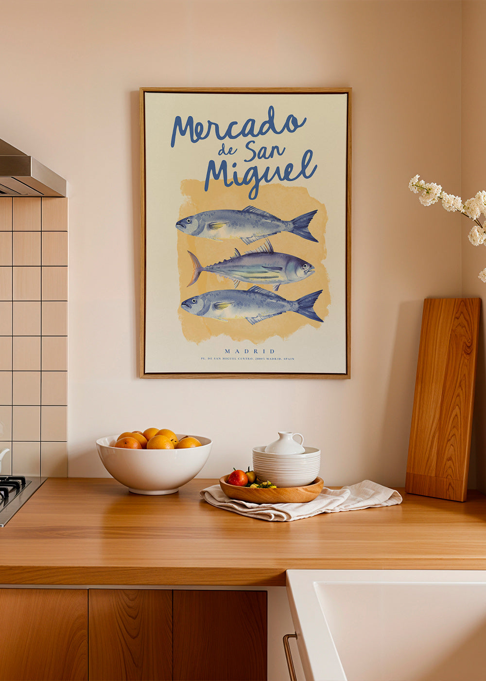 Arte da cucina Mercado de San Miguel con pesci blu