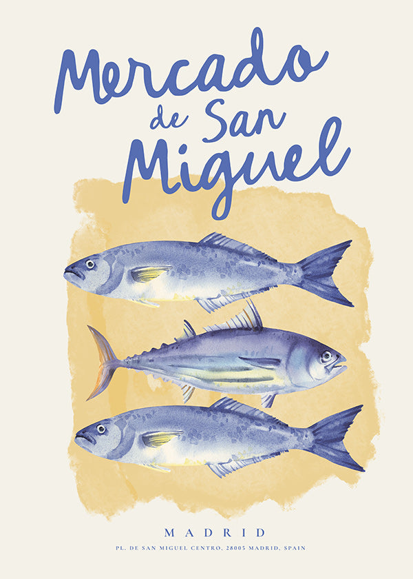Arte da cucina Mercado de San Miguel con pesci blu