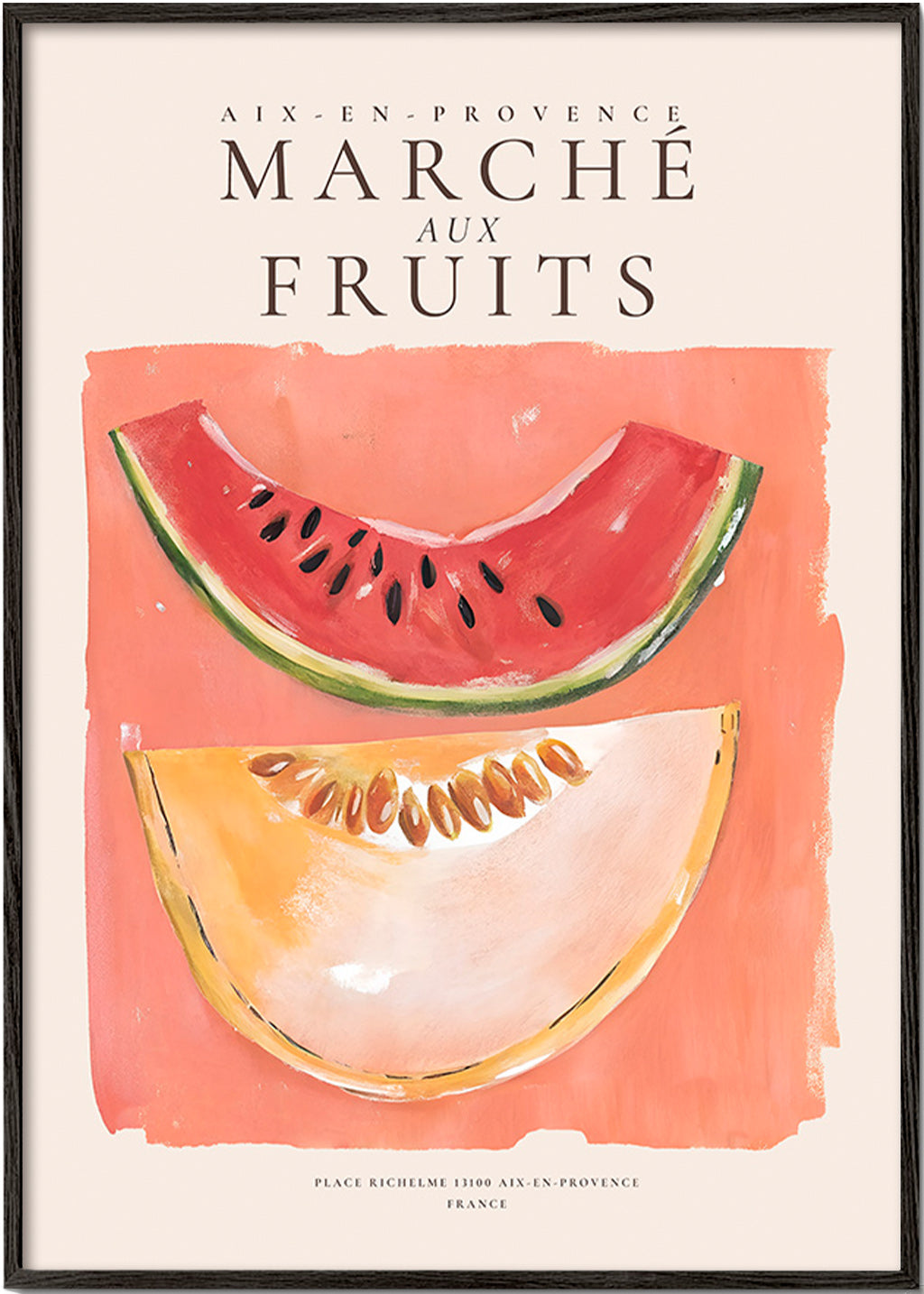 Arte da cucina mercato di frutta con fette di melone e anguria