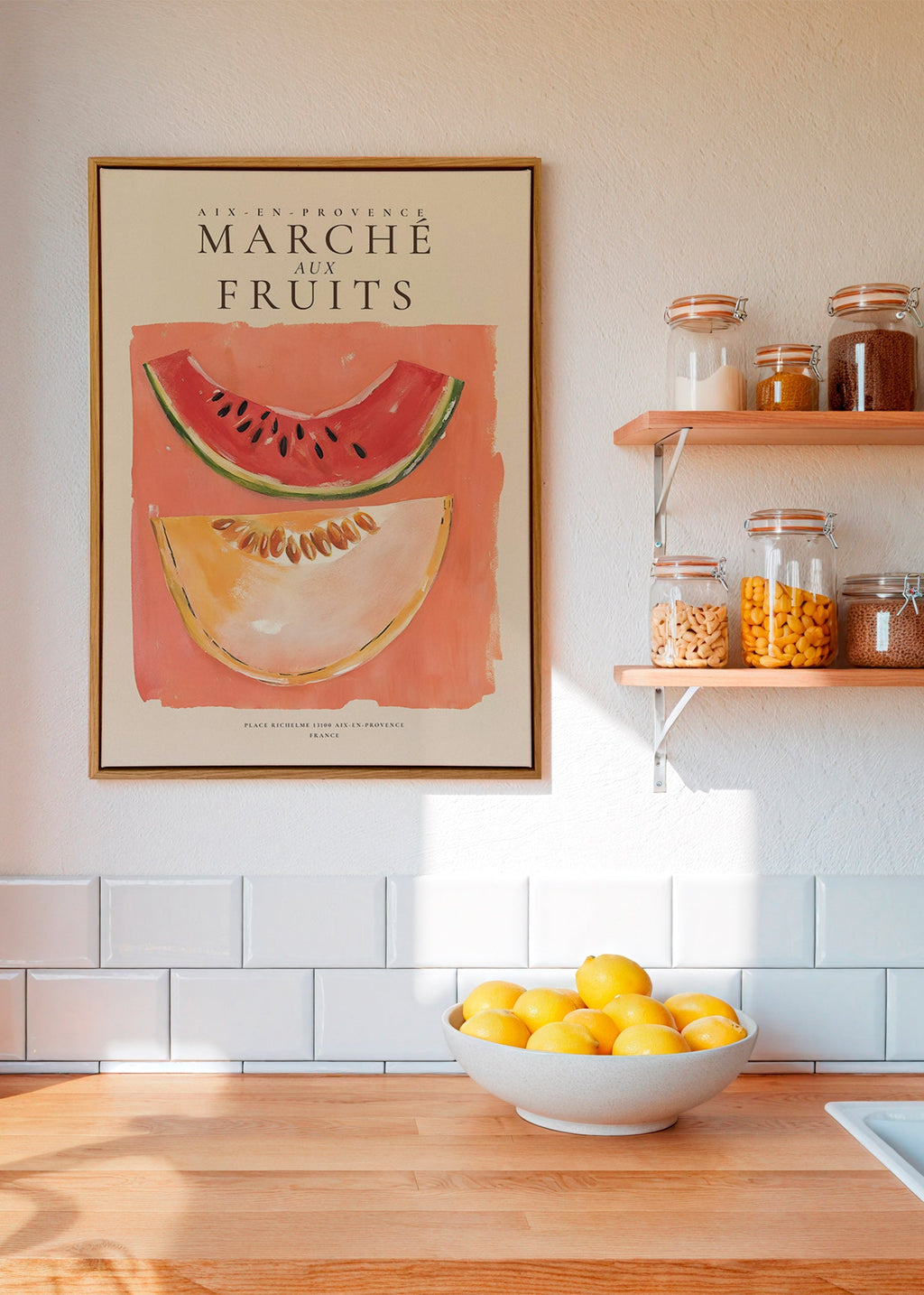 Arte da cucina mercato di frutta con fette di melone e anguria