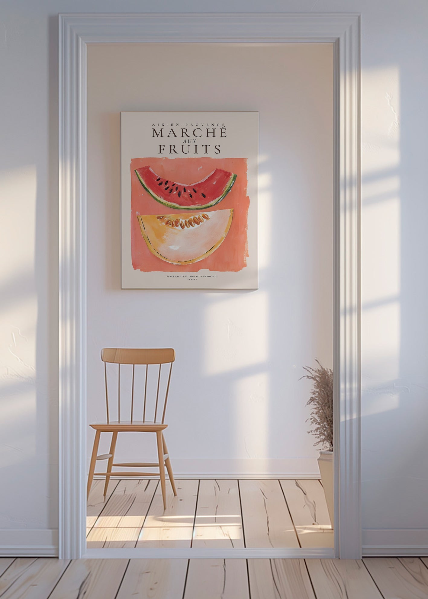 Arte da cucina mercato di frutta con fette di melone e anguria