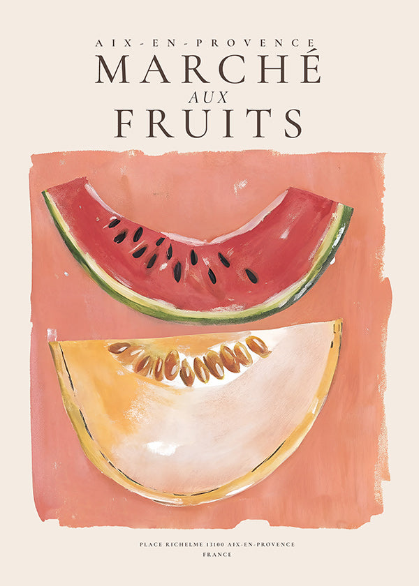 Arte da cucina mercato di frutta con fette di melone e anguria