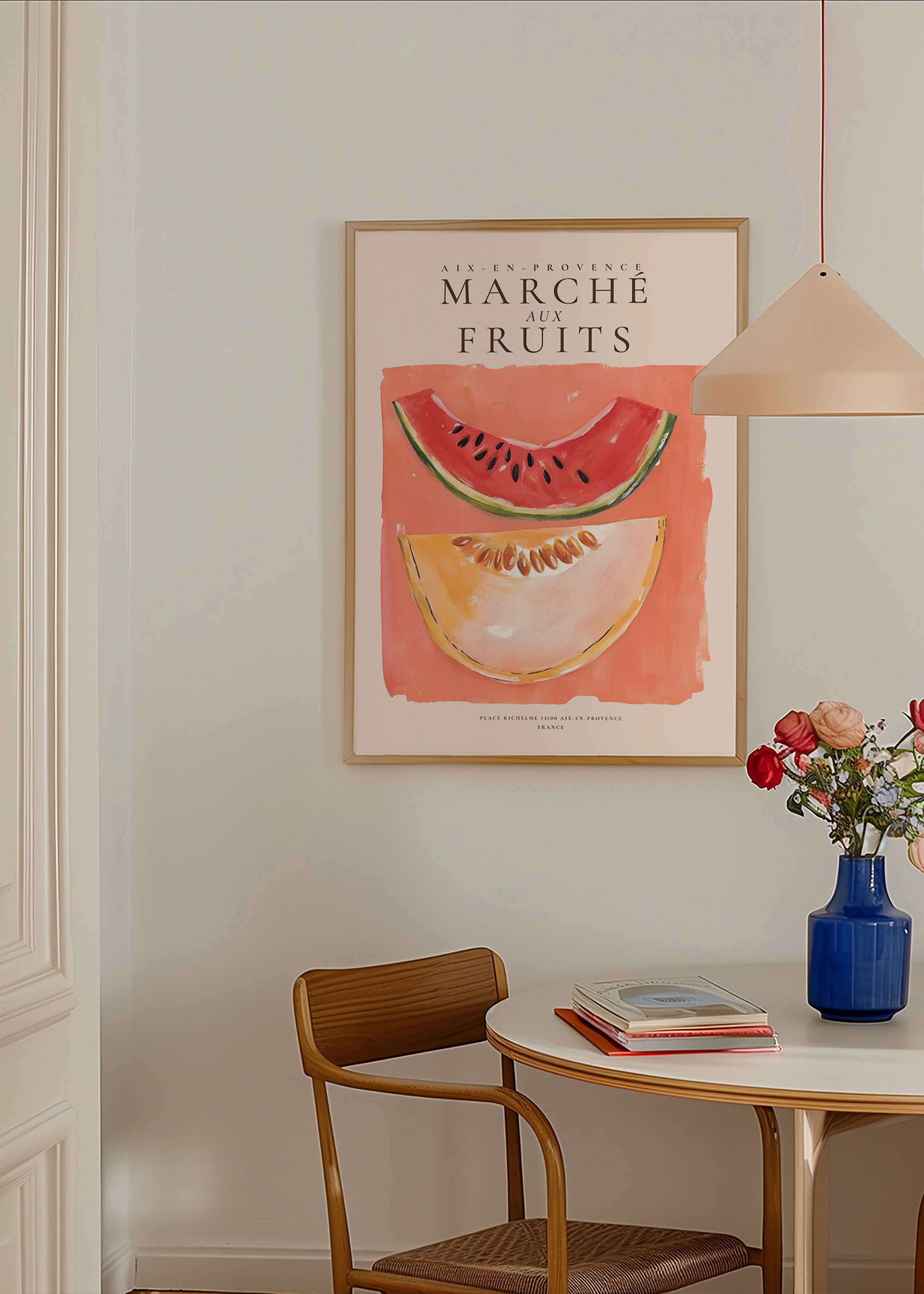Arte da cucina mercato di frutta con fette di melone e anguria