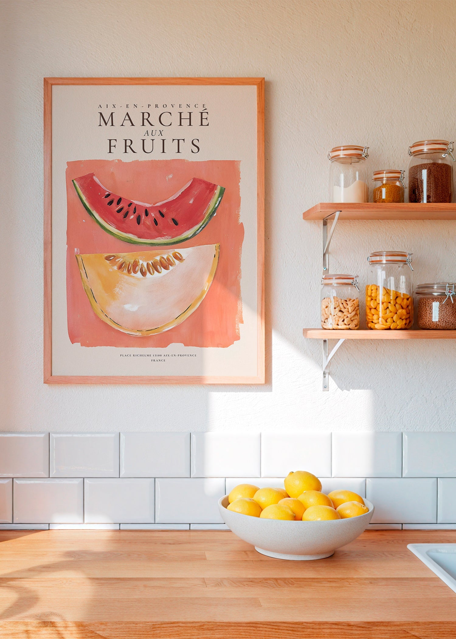 Arte da cucina mercato di frutta con fette di melone e anguria