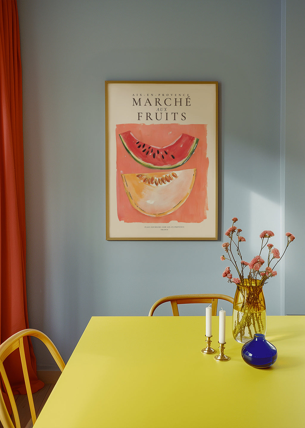 Arte da cucina mercato di frutta con fette di melone e anguria