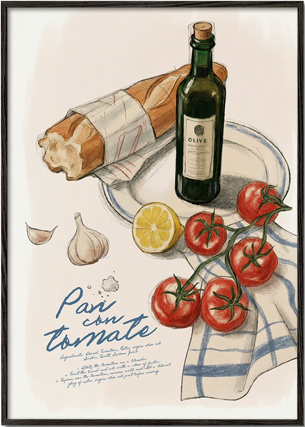 Arte da cucina Pane con pomodoro illustrato