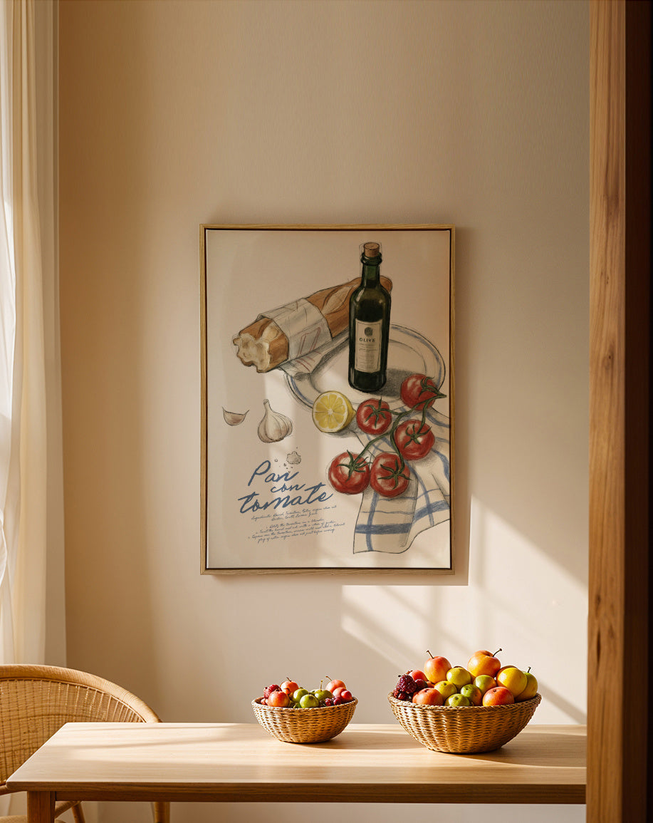 Pan con Tomate - Framed canvas in an interior