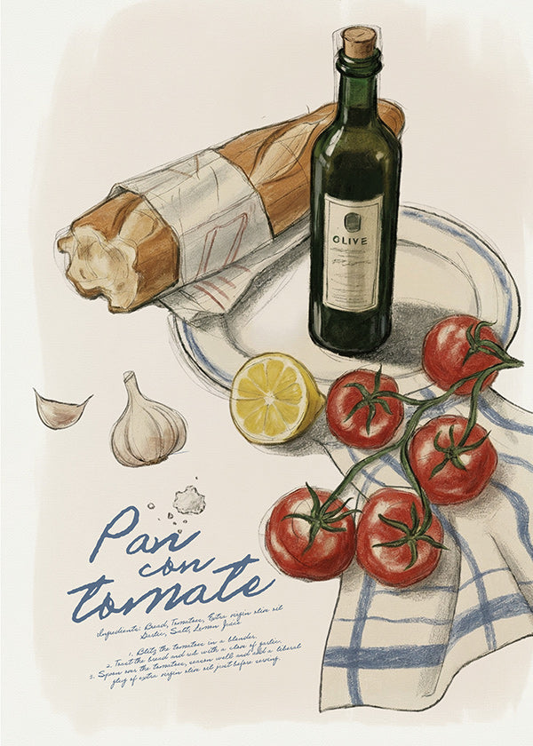 Arte da cucina Pane con pomodoro illustrato
