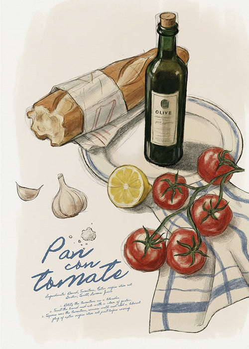 Arte da cucina Pane con pomodoro illustrato