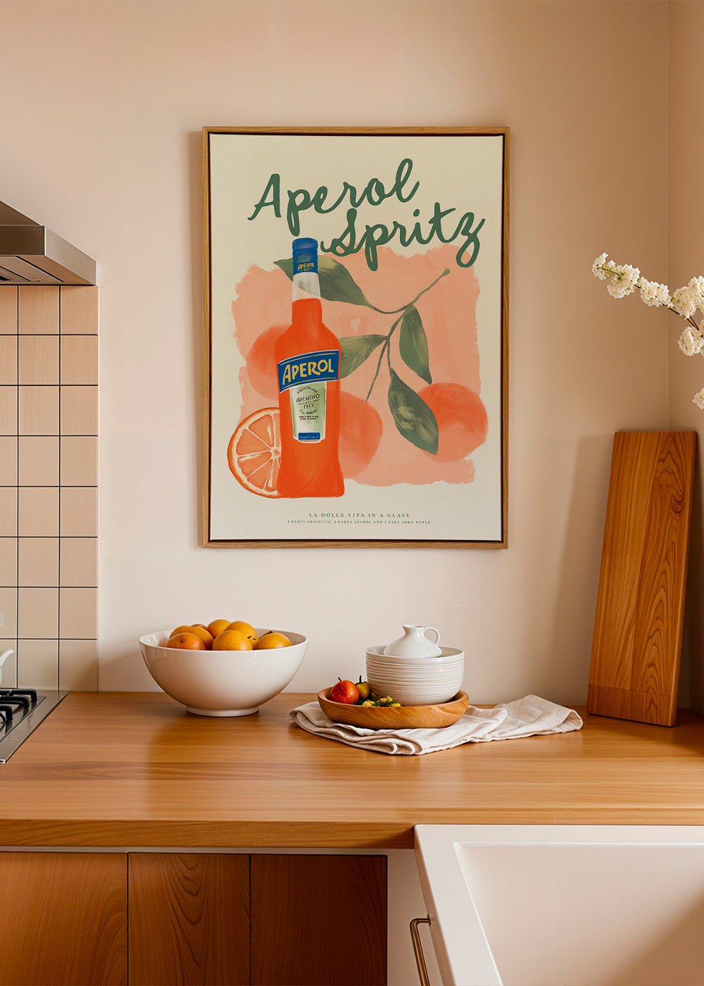 Arte da cucina Aperol Spritz bottiglia e arance
