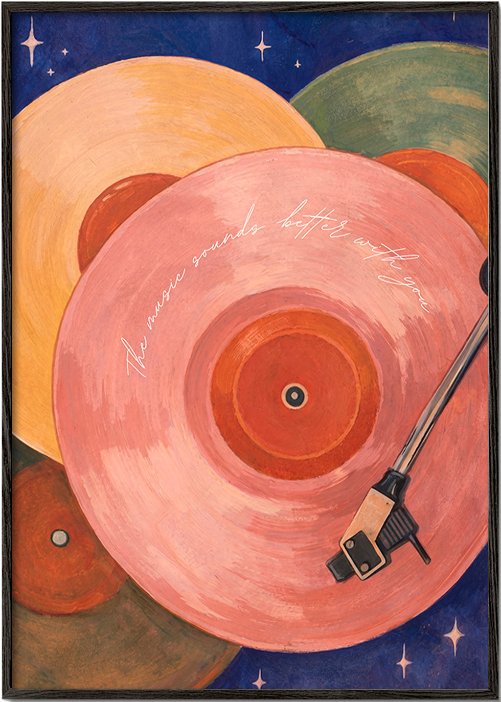 Illustrazione vinile rosa con braccio del giradischi